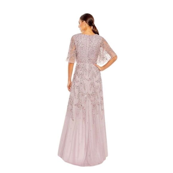 Mac Duggal 93681 Lilac Sequined Kimono Sleeve High Formal Maxi Gown | Size 14 - Picture 5 of 15